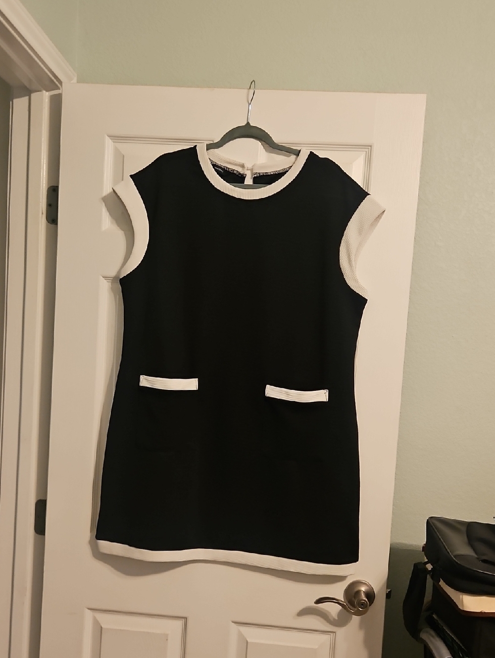 Elegant Black Mini Dress with White Trim